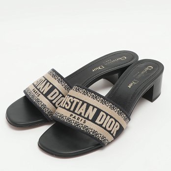 Dway Logo Embroidered Blue/Beige Fabric Slide Sandals