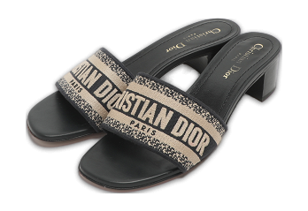 Dway Logo Embroidered Blue/Beige Fabric Slide Sandals