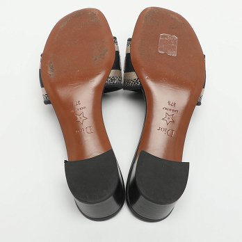 Dway Logo Embroidered Blue/Beige Fabric Slide Sandals
