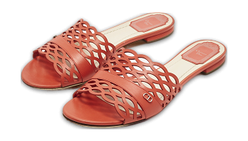 Red Laser Cut Leather Tattoo Peep Toe Slides