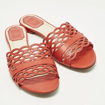 Red Laser Cut Leather Tattoo Peep Toe Slides