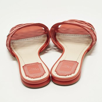 Red Laser Cut Leather Tattoo Peep Toe Slides