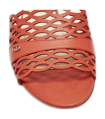 Red Laser Cut Leather Tattoo Peep Toe Slides