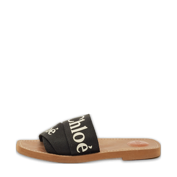 Woody Black Canvas Flat Slides