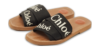 Woody Black Canvas Flat Slides