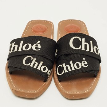 Woody Black Canvas Flat Slides