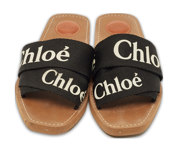 Woody Black Canvas Flat Slides