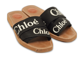 Woody Black Canvas Flat Slides