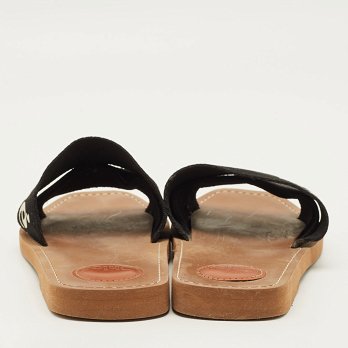 Woody Black Canvas Flat Slides
