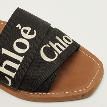 Woody Black Canvas Flat Slides