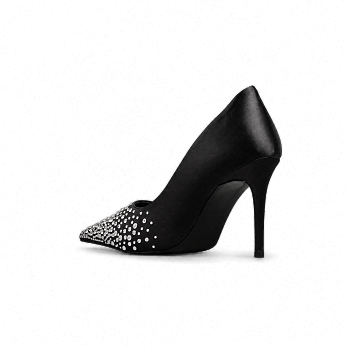 BLACK SATIN CRYSTALS 90 PUMPS