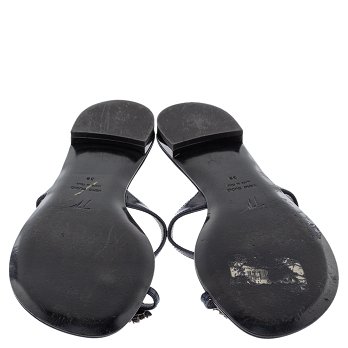 GIU Black Leather Crystal Embellished Toe Ring Flats Size 38
