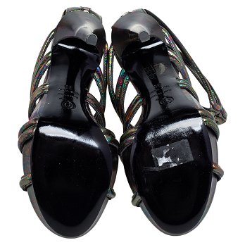 Multicolor Oil Slick Texture Leather Gladiator Sandals