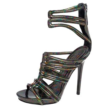 Multicolor Oil Slick Texture Leather Gladiator Sandals