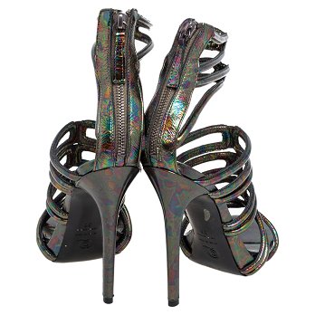 Multicolor Oil Slick Texture Leather Gladiator Sandals