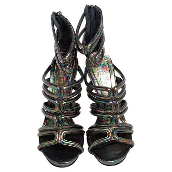 Multicolor Oil Slick Texture Leather Gladiator Sandals
