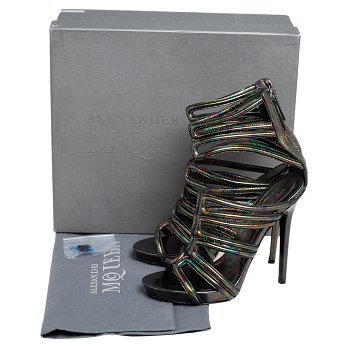 Multicolor Oil Slick Texture Leather Gladiator Sandals