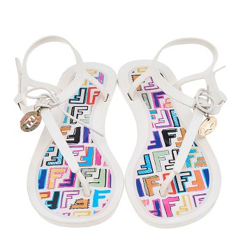 White Jelly Logo Charm Sunny Thong Flat Sandals