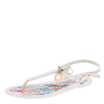 White Jelly Logo Charm Sunny Thong Flat Sandals