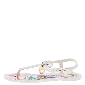 White Jelly Logo Charm Sunny Thong Flat Sandals