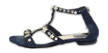 Blue Denim Jewel Embellished Strappy Flat Sandals