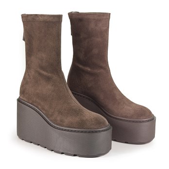 ZEPPA SUEDE STRIPY ZIP ANKLE BOOTS DARK BROWN