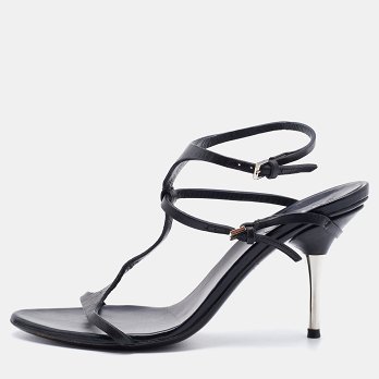 Black Leather Ankle Strap Sandals