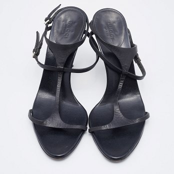Black Leather Ankle Strap Sandals
