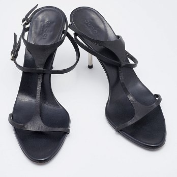 Black Leather Ankle Strap Sandals