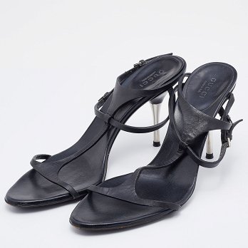Black Leather Ankle Strap Sandals