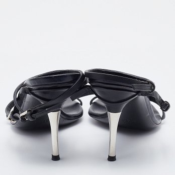 Black Leather Ankle Strap Sandals