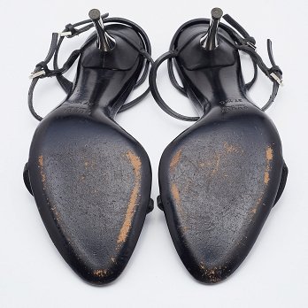 Black Leather Ankle Strap Sandals