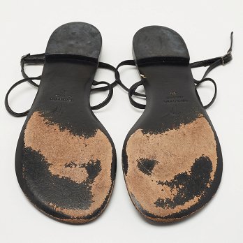GIU Black Suede and Leather Crystal Embellished T-Strap Flat Sandals Size 40
