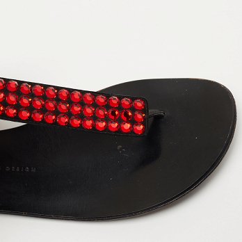 GIU Black Suede and Leather Crystal Embellished T-Strap Flat Sandals Size 40