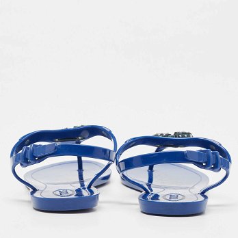 Blue Rubber Studded Tassel Flat Thong Sandals