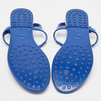 Blue Rubber Studded Tassel Flat Thong Sandals