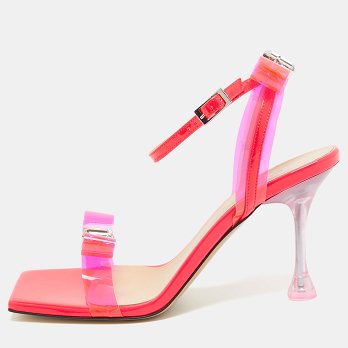 Neon Pink PVC and Patent Leather French Bow Square Sandals