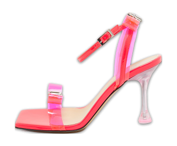 Neon Pink PVC and Patent Leather French Bow Square Sandals