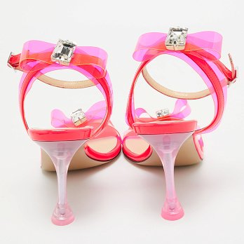 Neon Pink PVC and Patent Leather French Bow Square Sandals