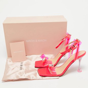 Neon Pink PVC and Patent Leather French Bow Square Sandals