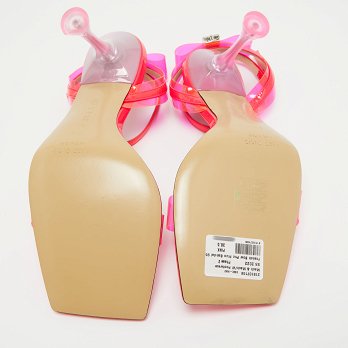 Neon Pink PVC and Patent Leather French Bow Square Sandals