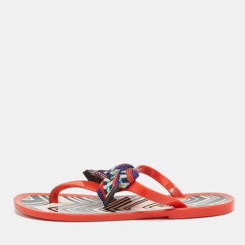 Orange Jelly Bow Thong Flat Sandals