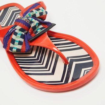 Orange Jelly Bow Thong Flat Sandals