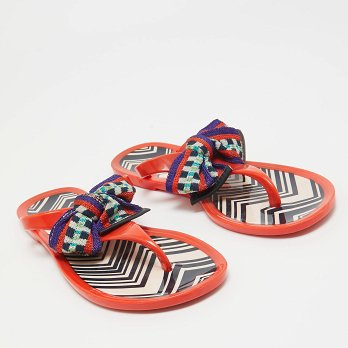Orange Jelly Bow Thong Flat Sandals