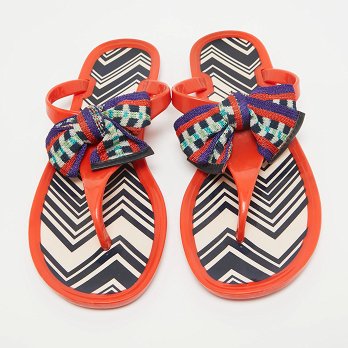 Orange Jelly Bow Thong Flat Sandals