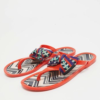 Orange Jelly Bow Thong Flat Sandals