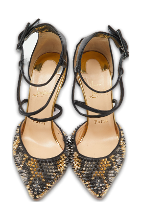 Black & Patent Leather Suzanna Spikes Leo Ankle Cuff Sandals