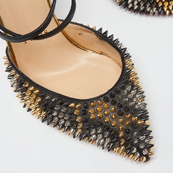 Black & Patent Leather Suzanna Spikes Leo Ankle Cuff Sandals