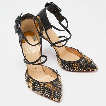 Black & Patent Leather Suzanna Spikes Leo Ankle Cuff Sandals