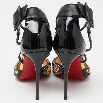 Black & Patent Leather Suzanna Spikes Leo Ankle Cuff Sandals